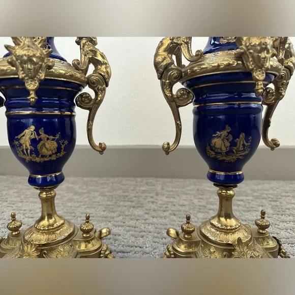 Pair Italian Cobalt & Gilt Rococo 5-Light Candelabra – Brevettato - Picture 4 of 16